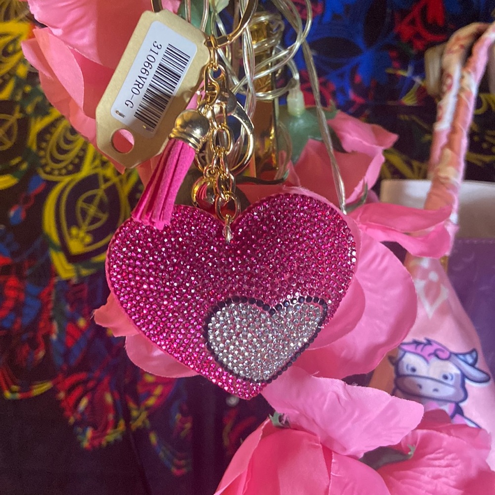 Pink Heart Bling Purse Charm
